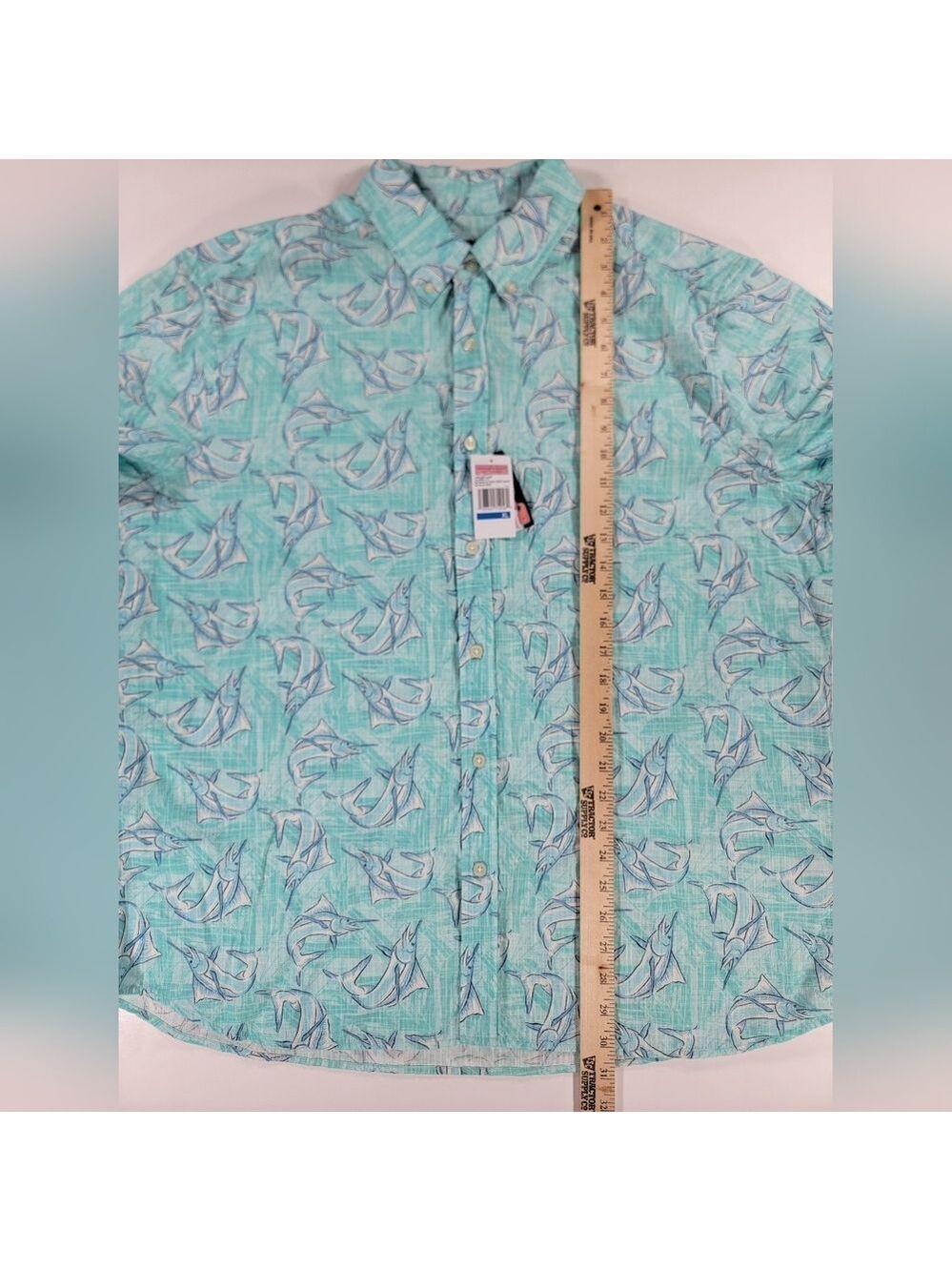 NEW Vineyard Vines Marlin Print Blue Mist Classic Fit Whale Button Shirt Mens XL - Picture 8 of 9